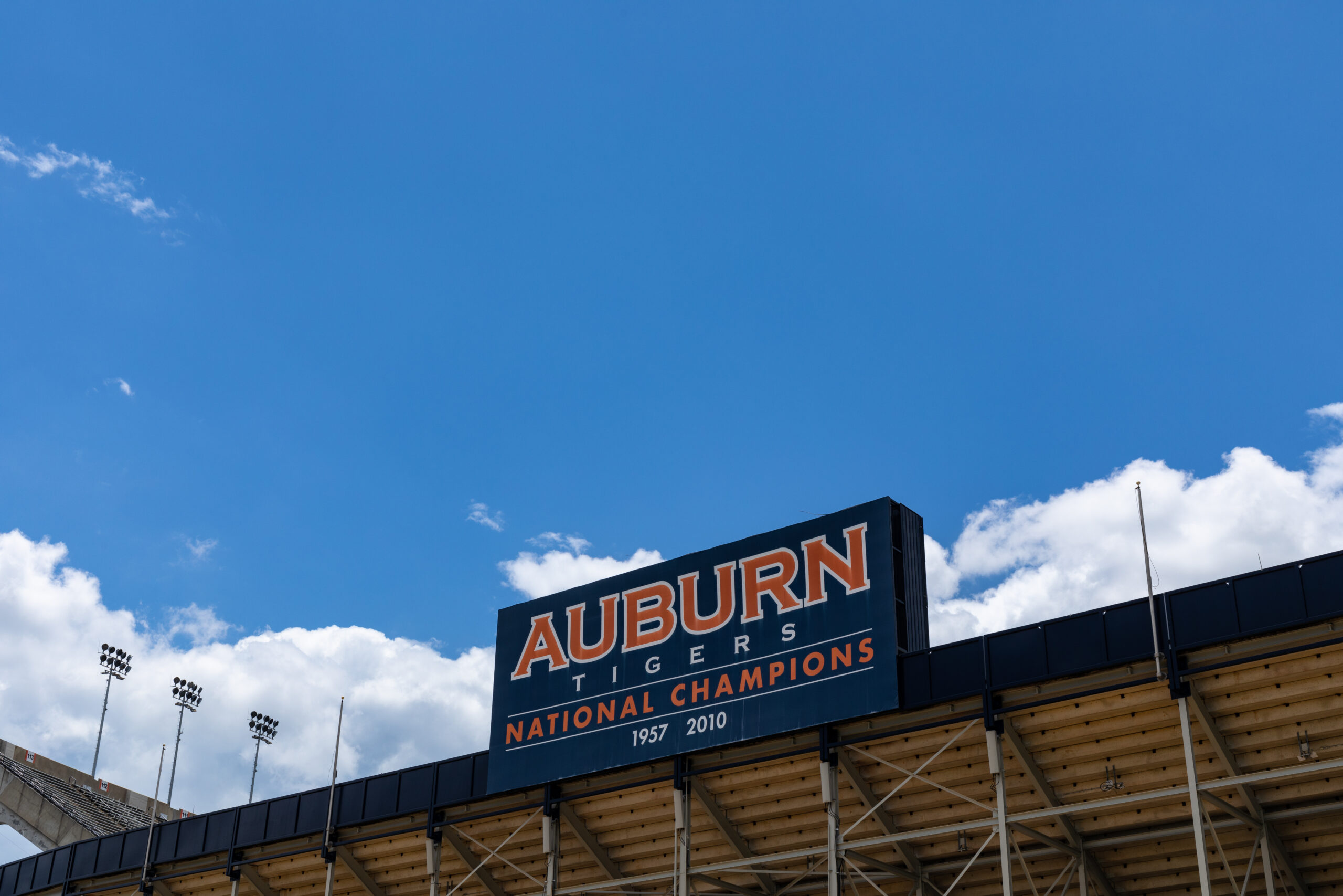 Jordan-Hare Stadium with Auburn Tigers National Champions sign